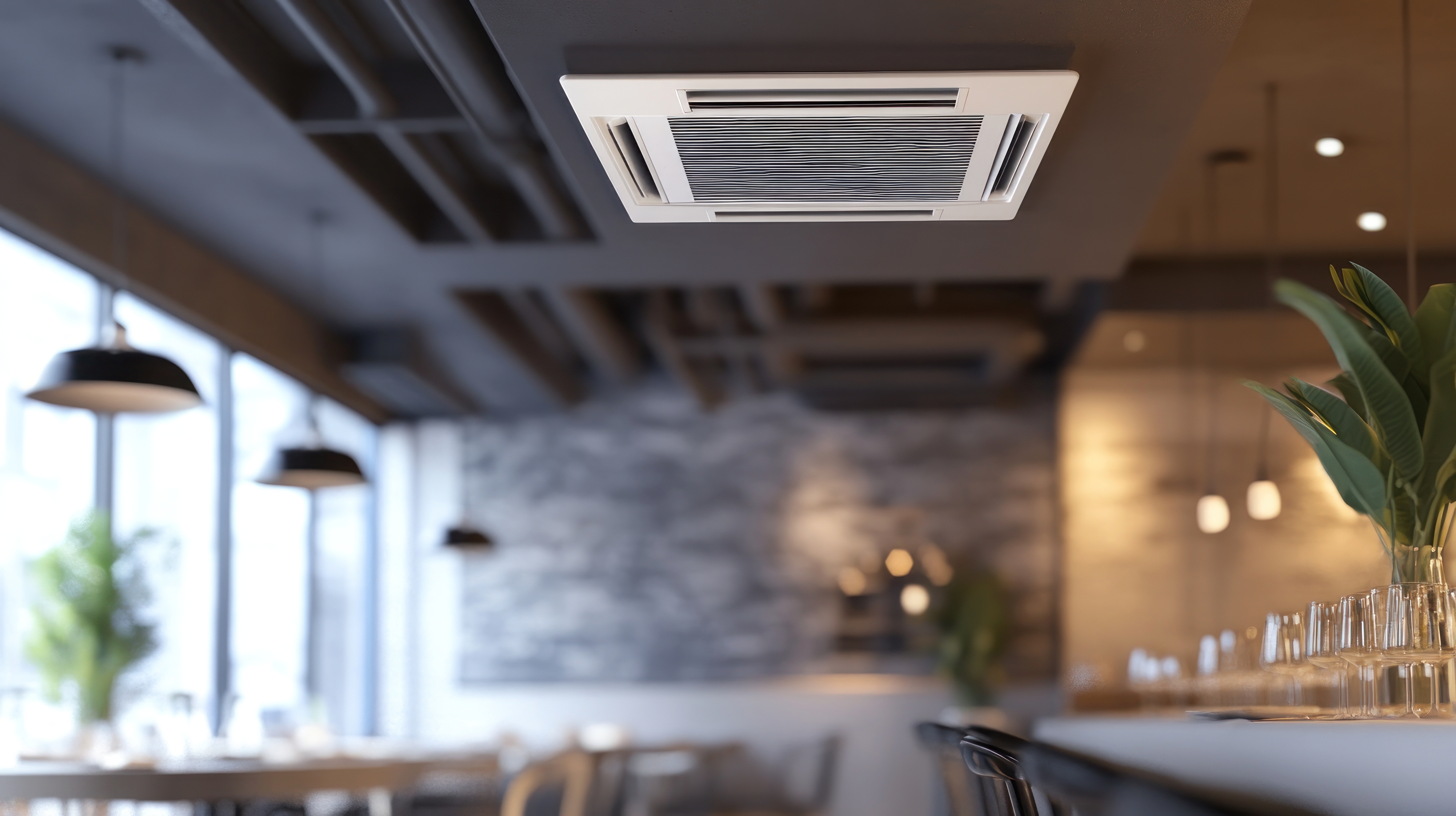 Modern HVAC system installation in an office building