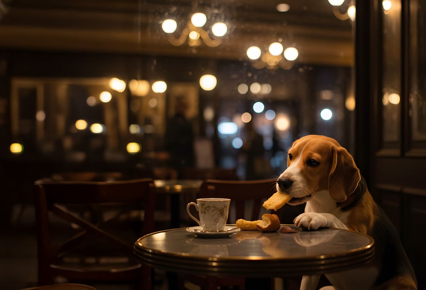 dog in a cafe