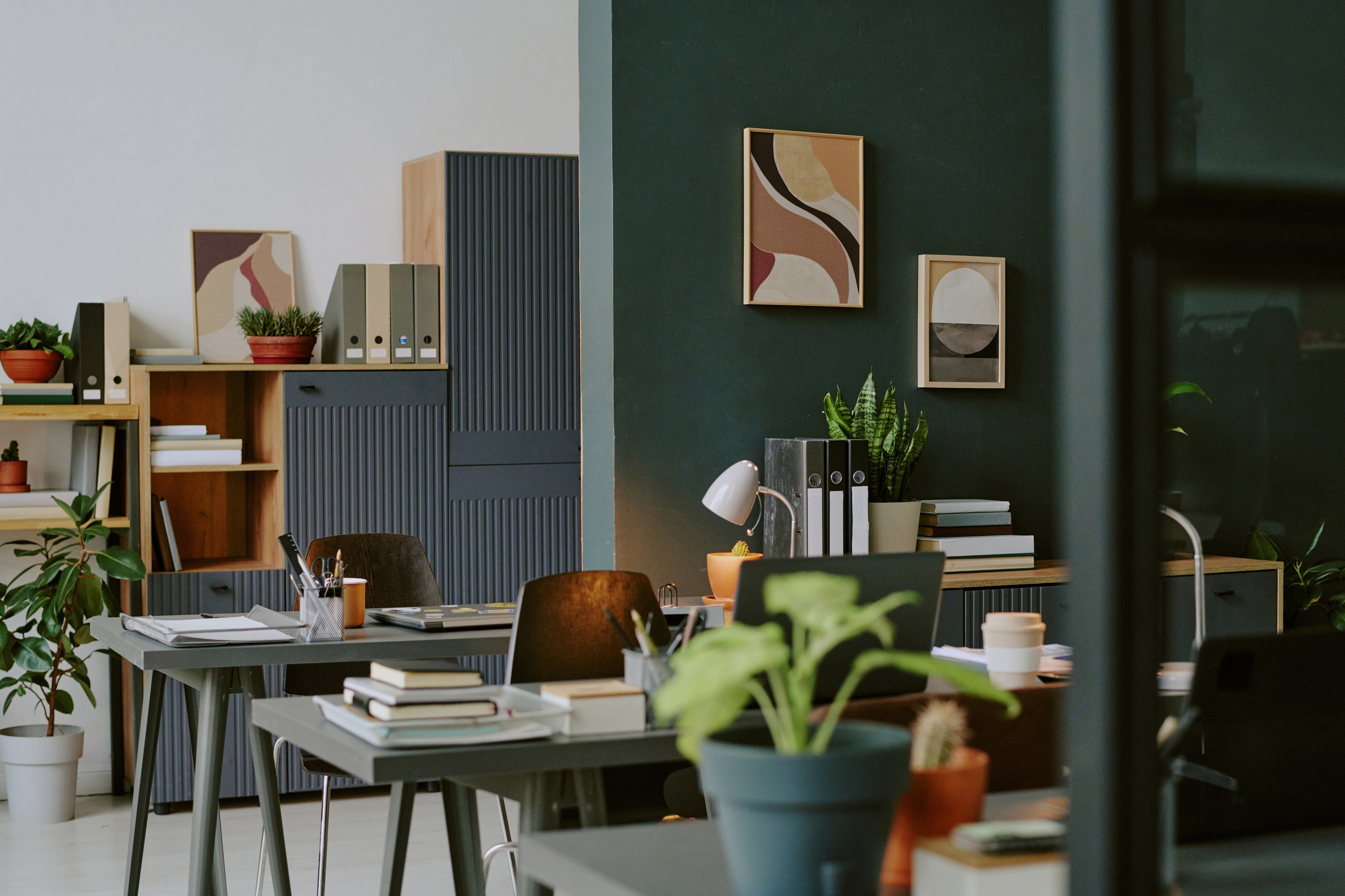 Fresh interior office painting with modern color scheme