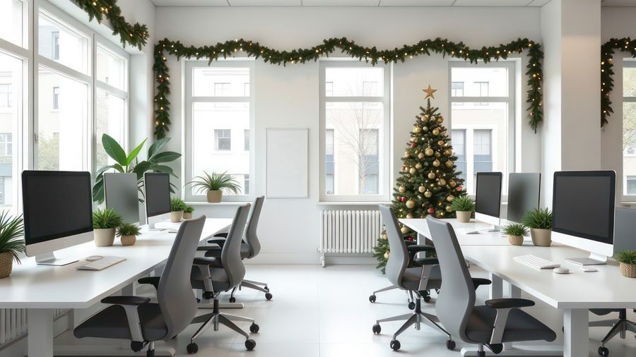 Christmas decorated office